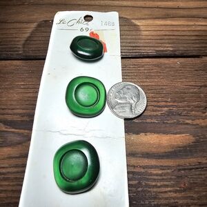 Vintage Le Chic Italian Green Lucite Shank Buttons Set of 3 Sewing Craft